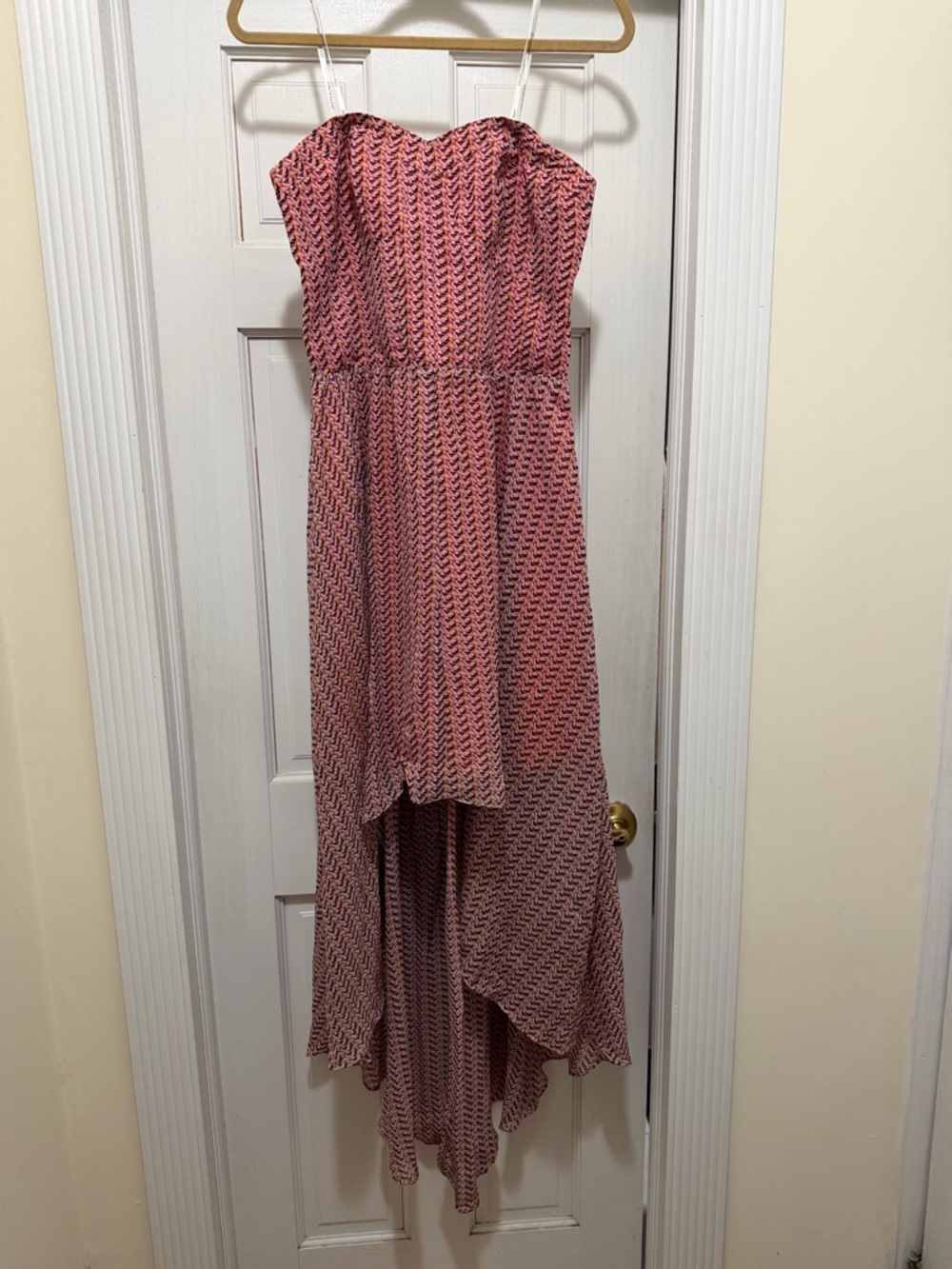 Guess Strapless Pink Chevron High-Low Dress